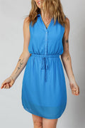 Solid Collared V-Neck Elastic Waist Sleeveless Dress - Rooted & Reckless Co.