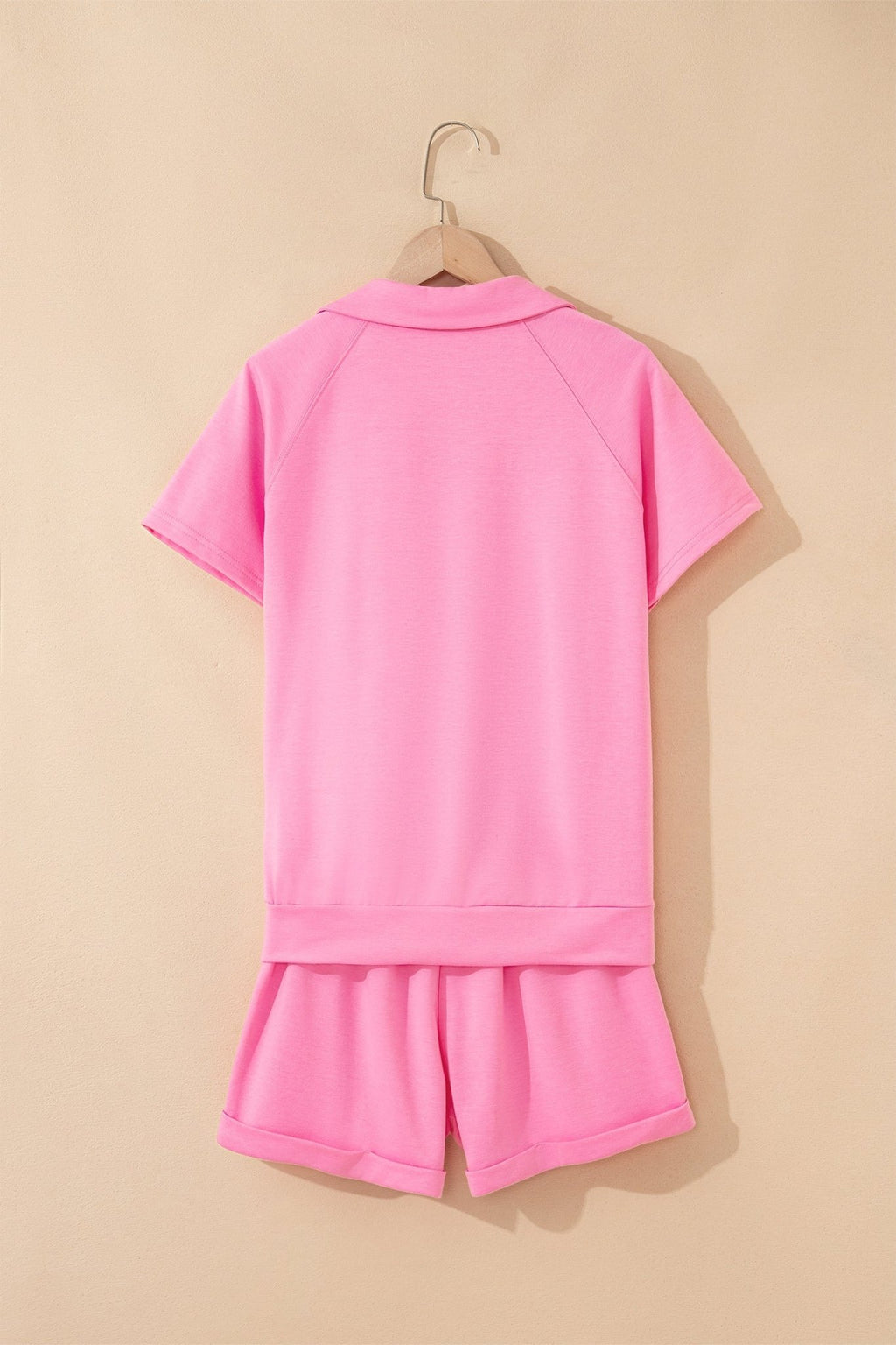 Solid Collared V-Neck Tee & Drawstring Shorts Set - Rooted & Reckless Co.