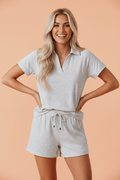 Solid Collared V-Neck Tee & Drawstring Shorts Set - Rooted & Reckless Co.