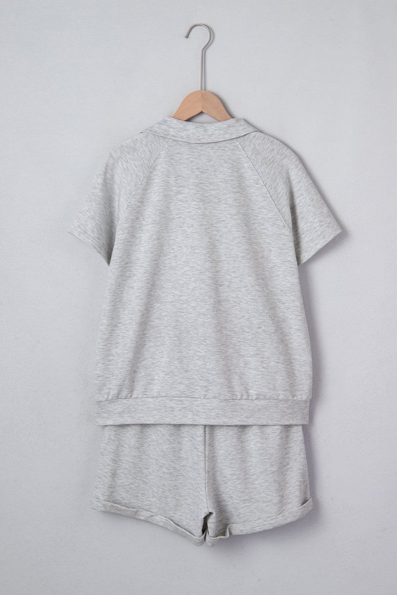 Solid Collared V-Neck Tee & Drawstring Shorts Set - Rooted & Reckless Co.