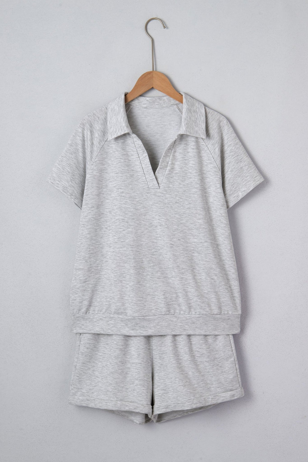 Solid Collared V-Neck Tee & Drawstring Shorts Set - Rooted & Reckless Co.