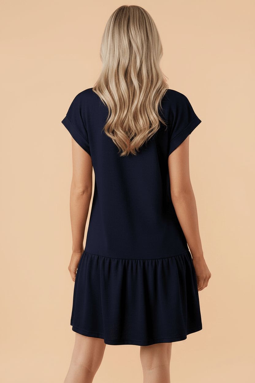Solid Color Cap Sleeve Ruffle Hem Short Dress - Rooted & Reckless Co.