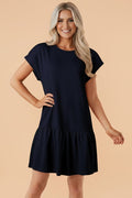 Solid Color Cap Sleeve Ruffle Hem Short Dress - Rooted & Reckless Co.