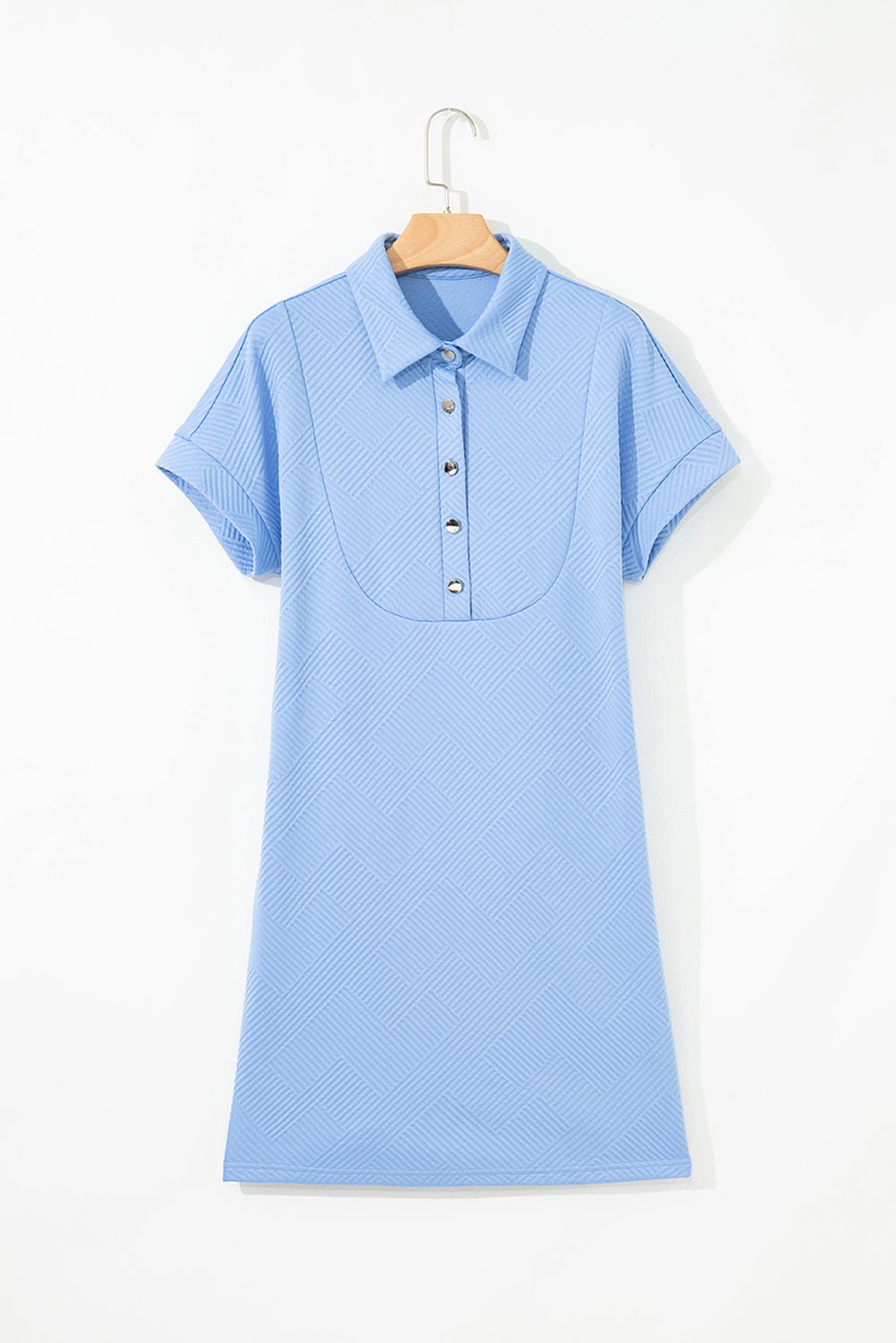 Solid Color Textured Short Sleeve A Line Mini Dress - Rooted & Reckless Co.