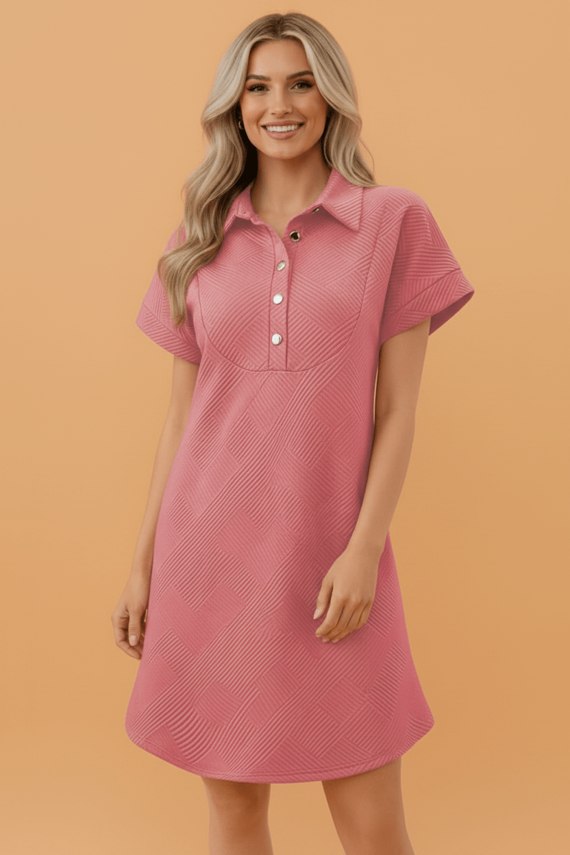 Solid Color Textured Short Sleeve A Line Mini Dress - Rooted & Reckless Co.