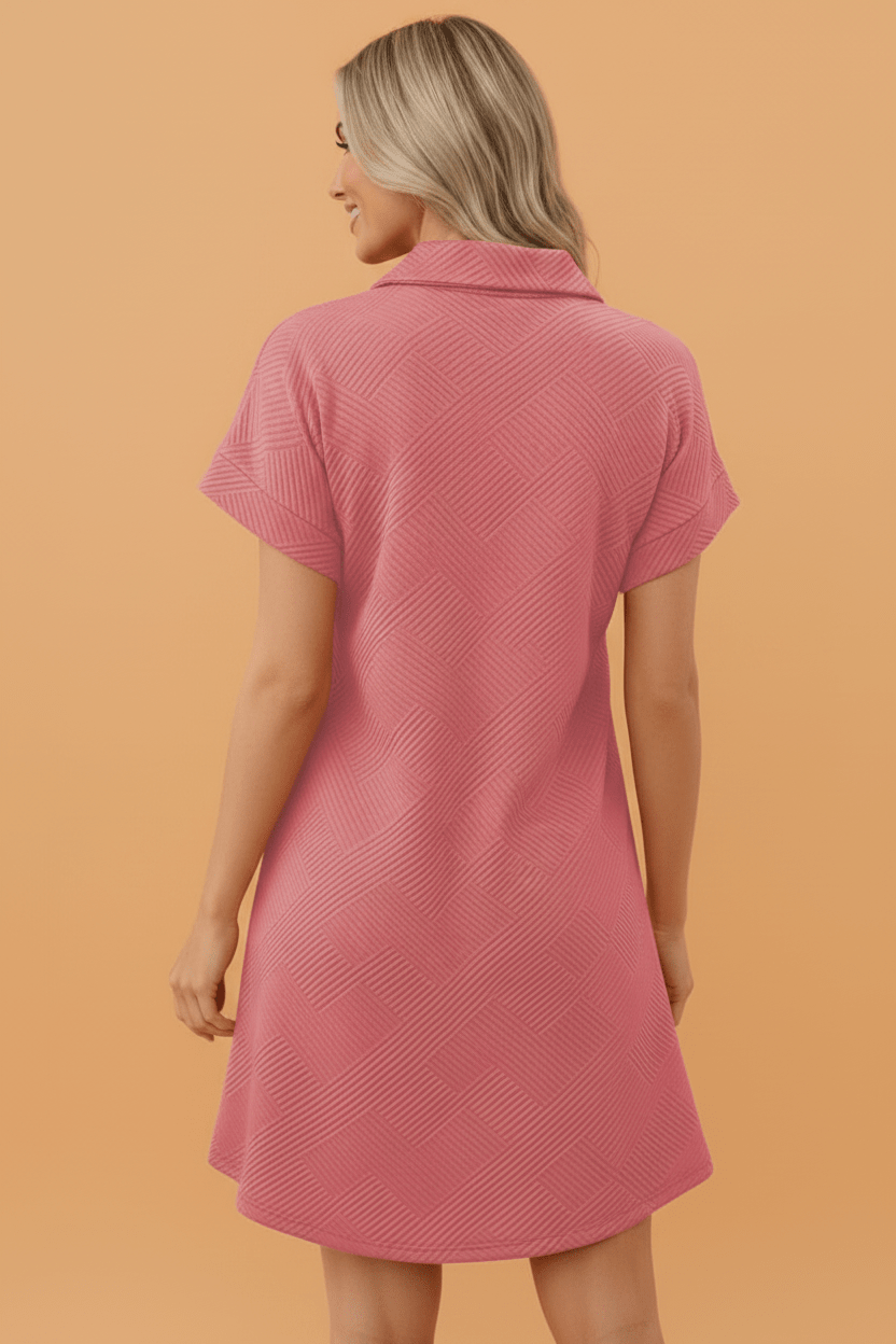 Solid Color Textured Short Sleeve A Line Mini Dress - Rooted & Reckless Co.