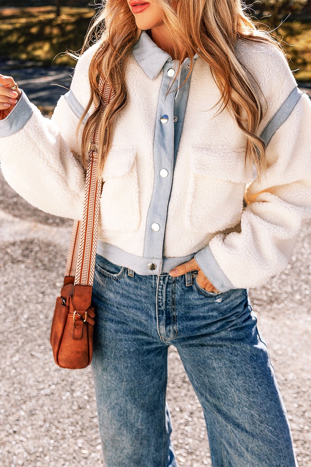 Solid Contrast Trim Buttoned Sherpa Jacket - Rooted & Reckless Co.