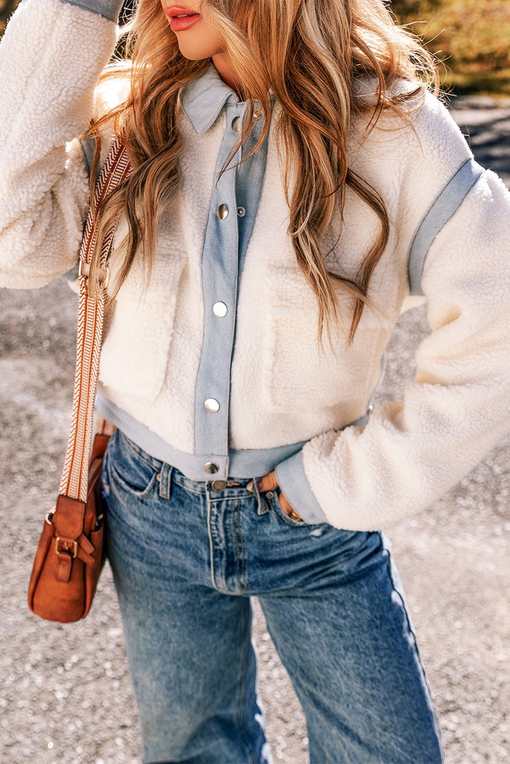 Solid Contrast Trim Buttoned Sherpa Jacket - Rooted & Reckless Co.