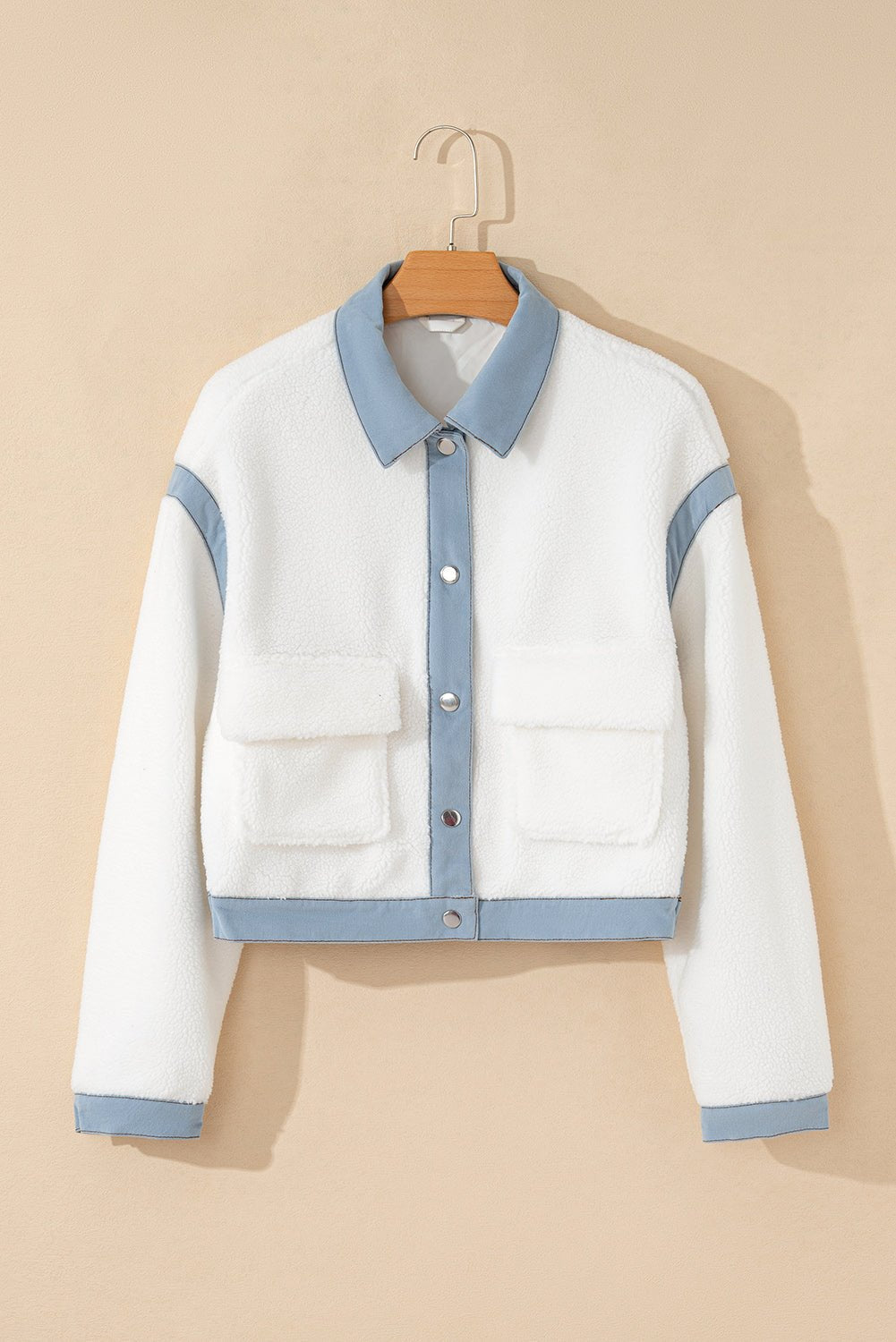Solid Contrast Trim Buttoned Sherpa Jacket - Rooted & Reckless Co.