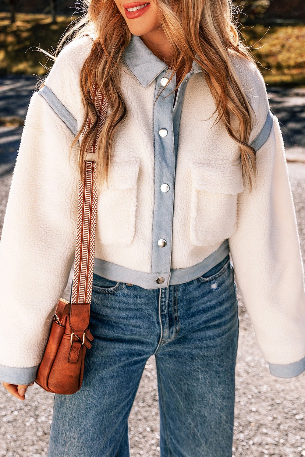 Solid Contrast Trim Buttoned Sherpa Jacket - Rooted & Reckless Co.