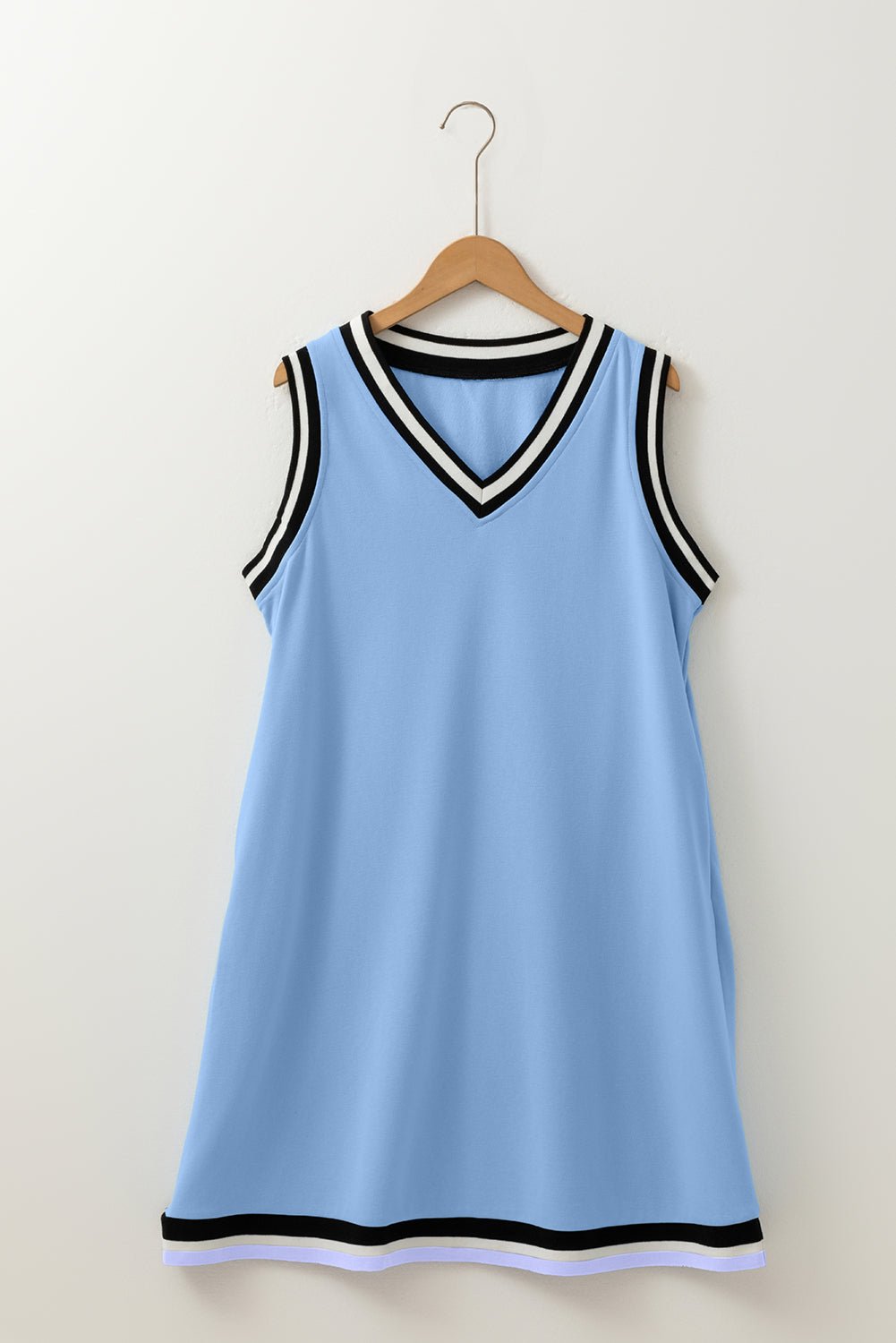 Solid Contrast Trim V-Neck Sleeveless Mini Dress - Rooted & Reckless Co.