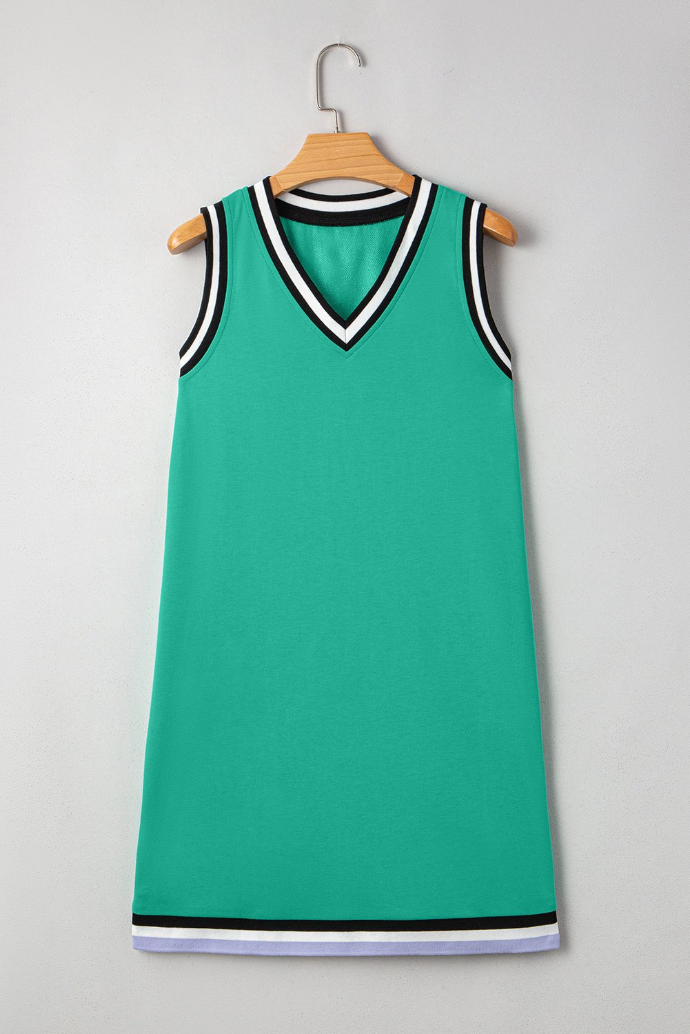 Solid Contrast Trim V-Neck Sleeveless Mini Dress - Rooted & Reckless Co.