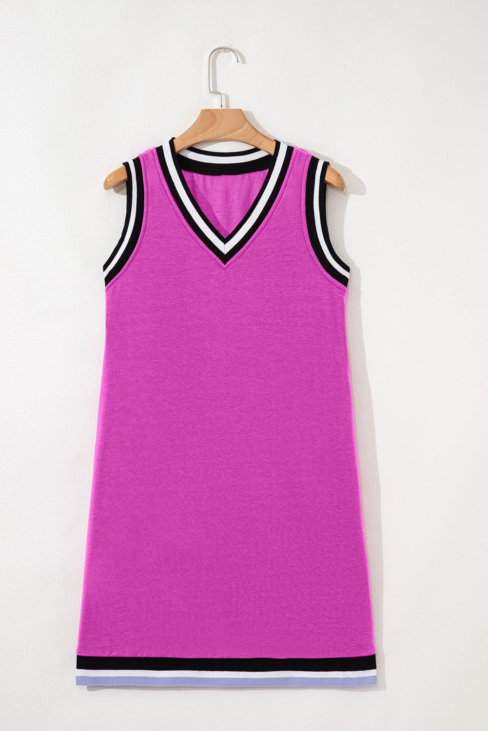 Solid Contrast Trim V-Neck Sleeveless Mini Dress - Rooted & Reckless Co.