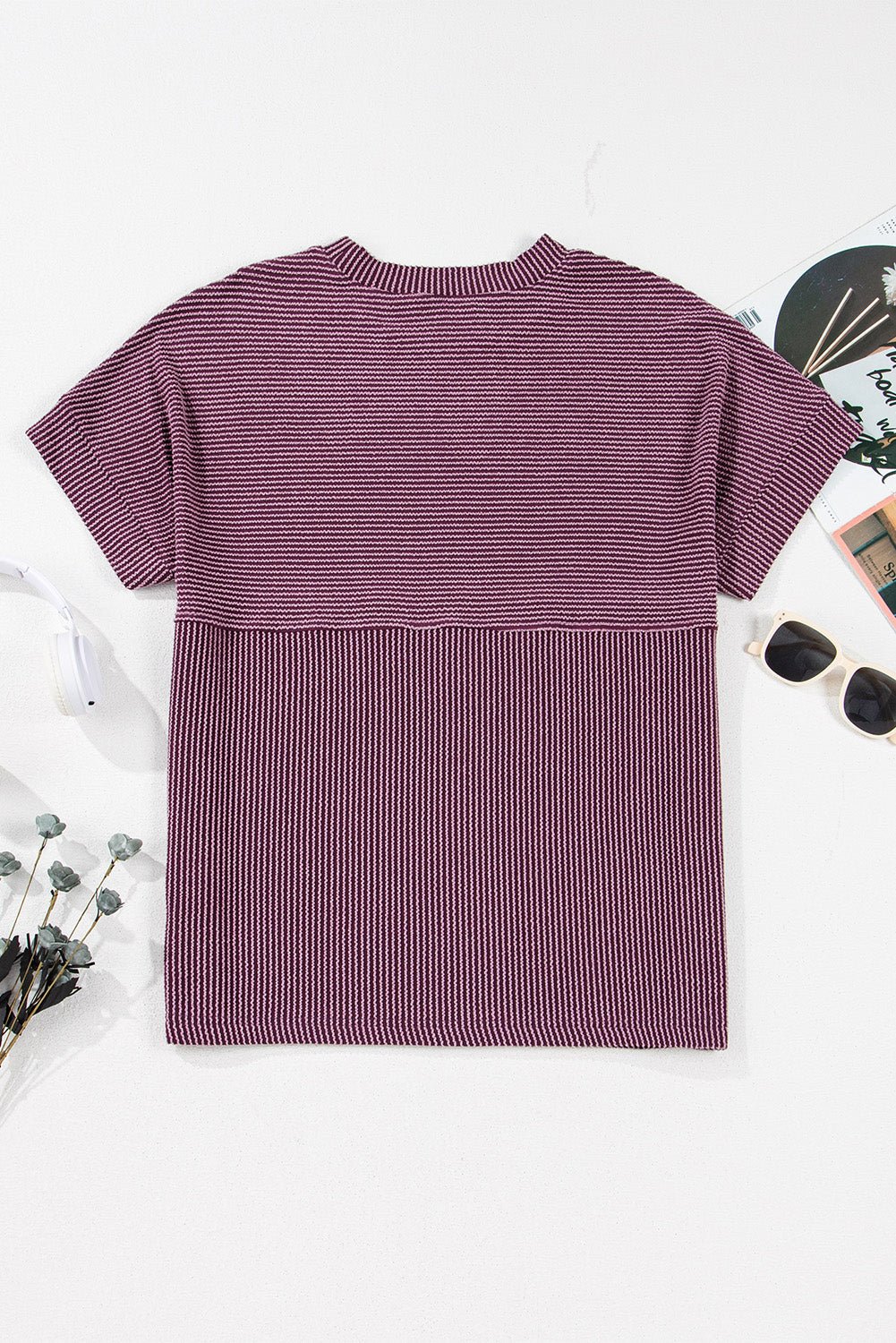 Solid Corded Knit Mock Neck T-Shirt - Rooted & Reckless Co.