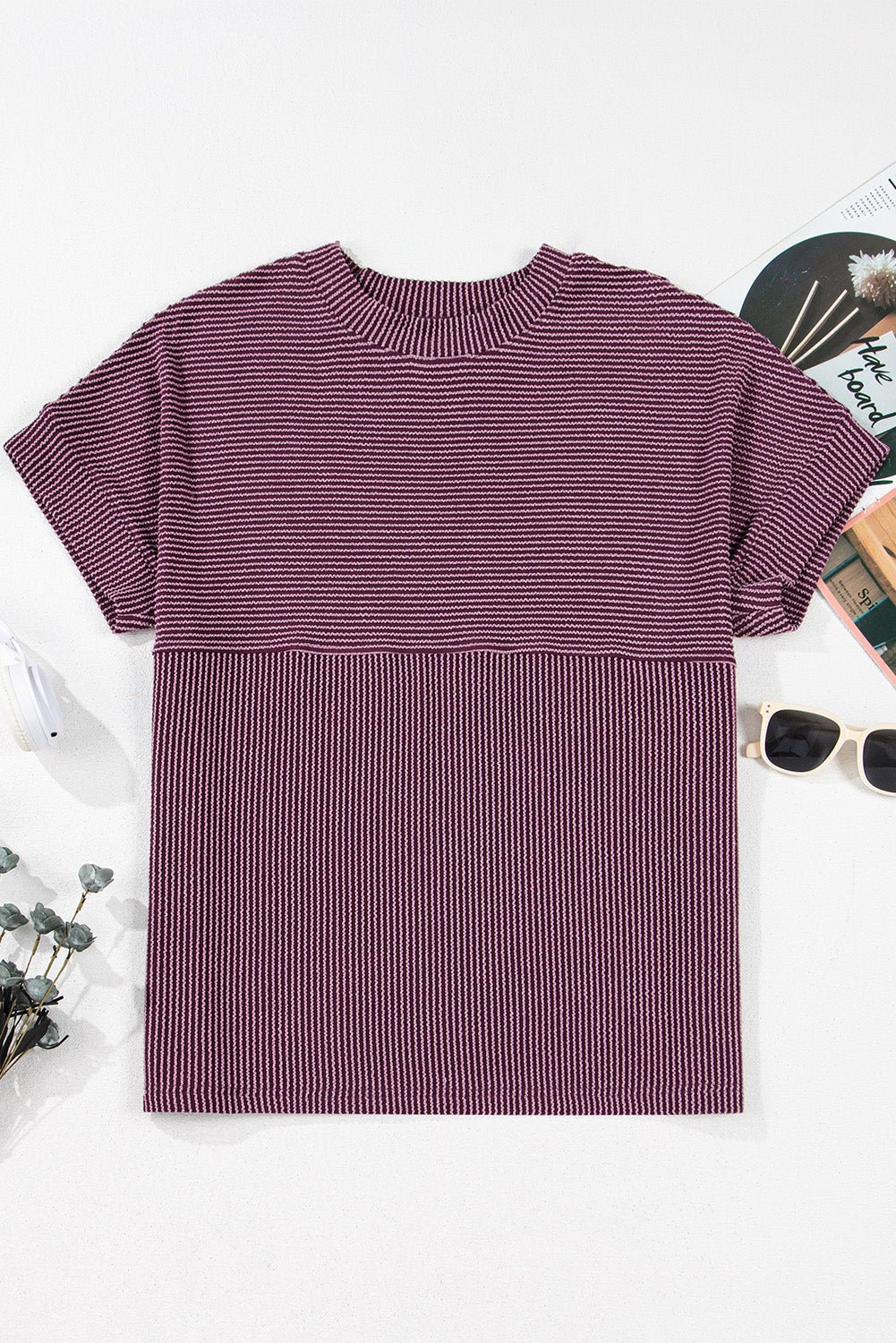Solid Corded Knit Mock Neck T-Shirt - Rooted & Reckless Co.