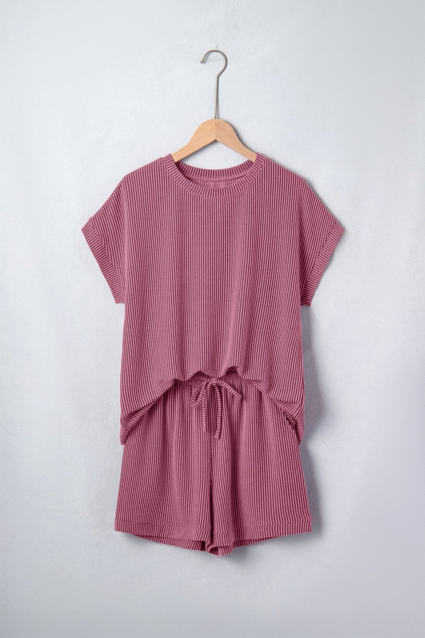 Solid Corded Knit Tee & Drawstring Short Set - Rooted & Reckless Co.