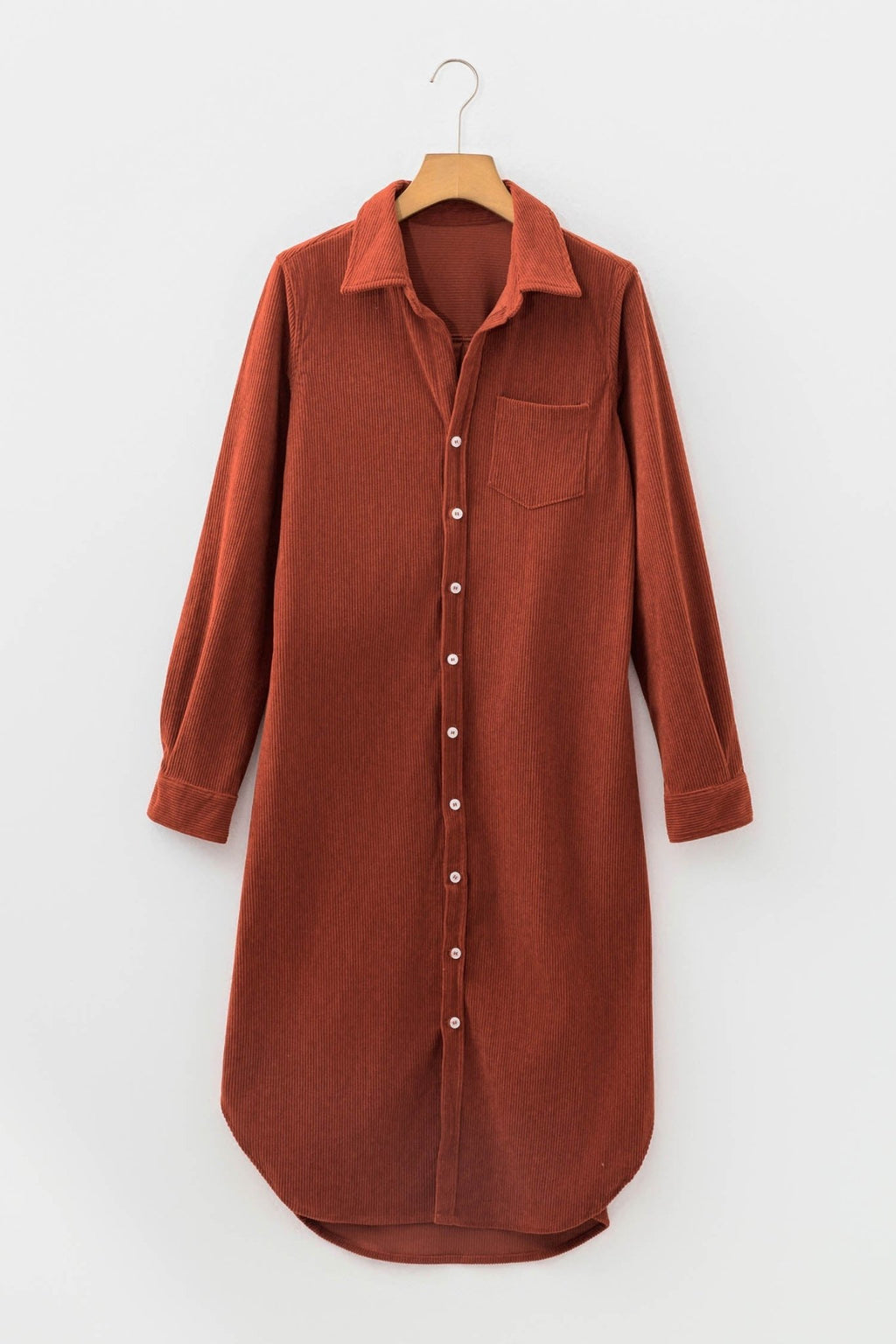 Solid Corduroy Button Front Long Sleeve Midi Dress - Rooted & Reckless Co.