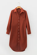 Solid Corduroy Button Front Long Sleeve Midi Dress - Rooted & Reckless Co.