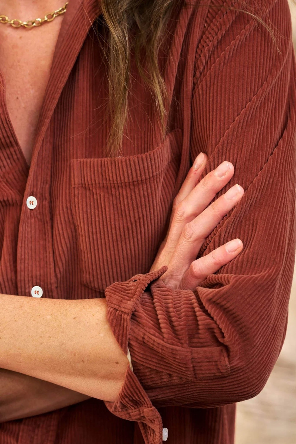 Solid Corduroy Button Front Long Sleeve Midi Dress - Rooted & Reckless Co.