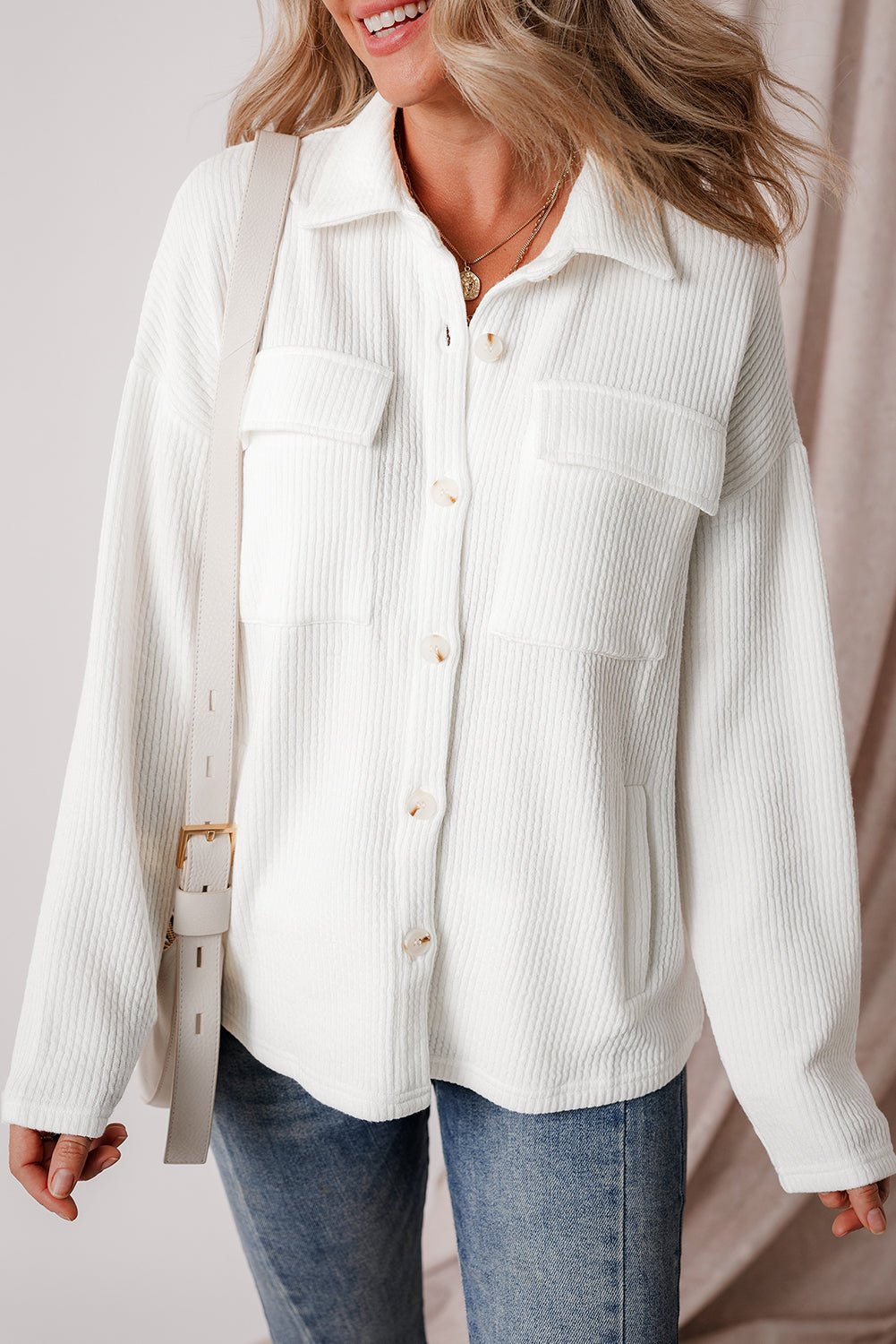 Solid Corduroy Button-Up Long Sleeve Jacket - Rooted & Reckless Co.