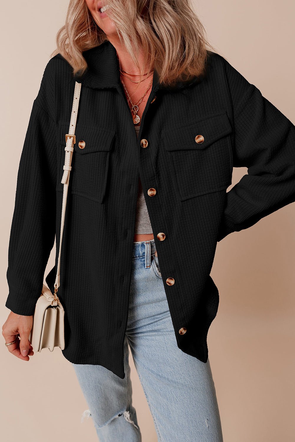 Solid Corduroy Button-Up Pocketed Shacket - Rooted & Reckless Co.