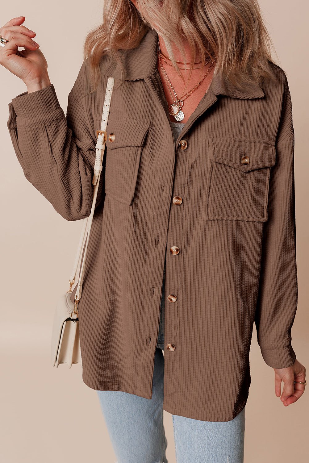 Solid Corduroy Button-Up Pocketed Shacket - Rooted & Reckless Co.