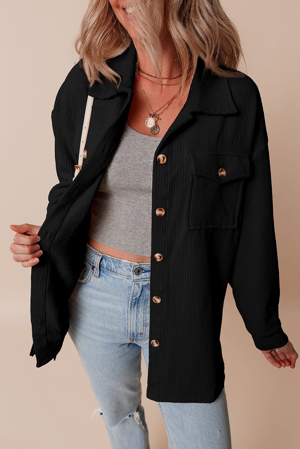 Solid Corduroy Button-Up Pocketed Shacket - Rooted & Reckless Co.