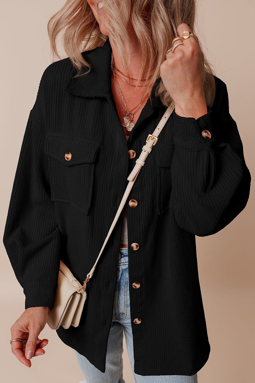Solid Corduroy Button-Up Pocketed Shacket - Rooted & Reckless Co.