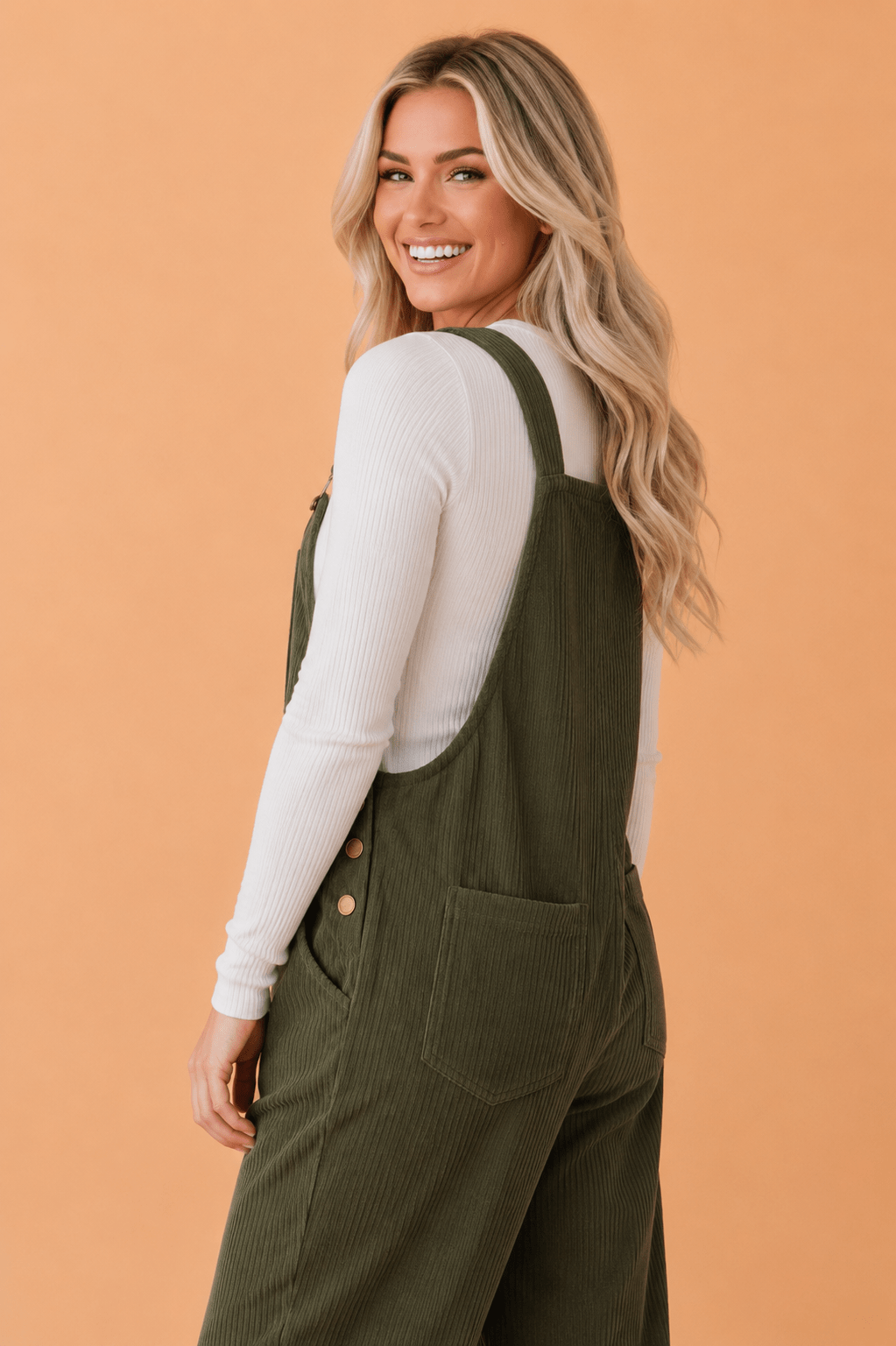 Solid Corduroy Buttoned Adjustable Straps Jumpsuit - Rooted & Reckless Co.