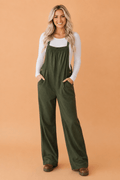 Solid Corduroy Buttoned Adjustable Straps Jumpsuit - Rooted & Reckless Co.