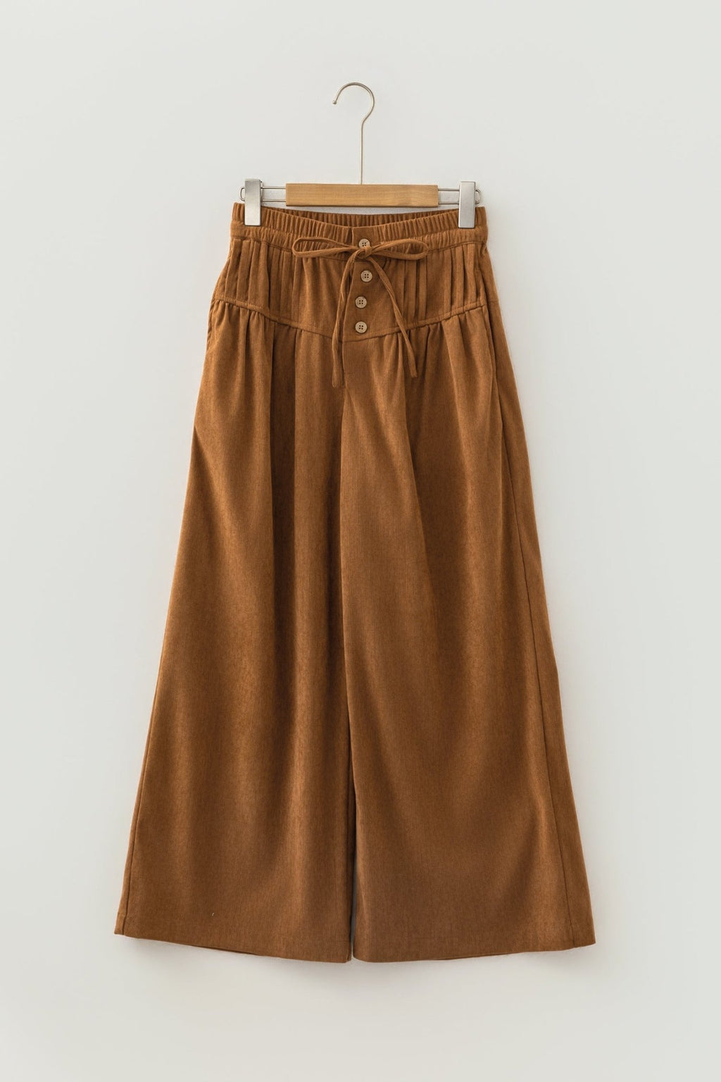 Solid Corduroy Buttoned Elastic Waist Wide Leg Pants - Rooted & Reckless Co.