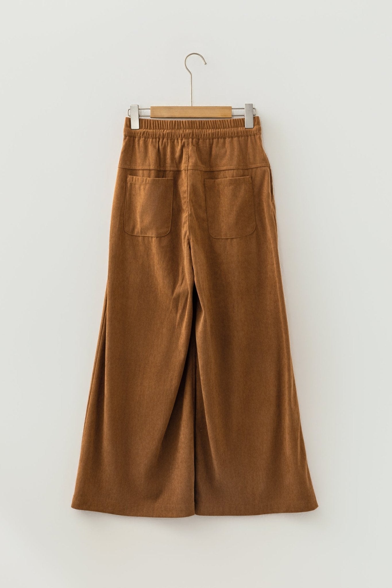 Solid Corduroy Buttoned Elastic Waist Wide Leg Pants - Rooted & Reckless Co.