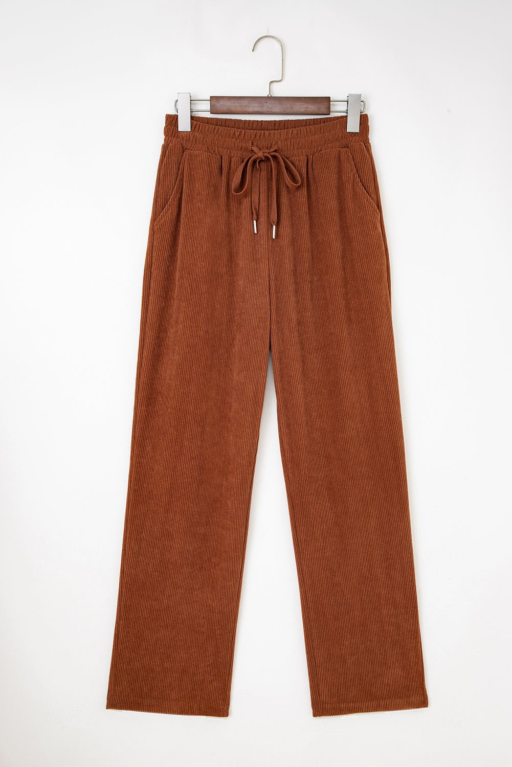 Solid Corduroy Drawstring Elastic Waist Pants - Rooted & Reckless Co.