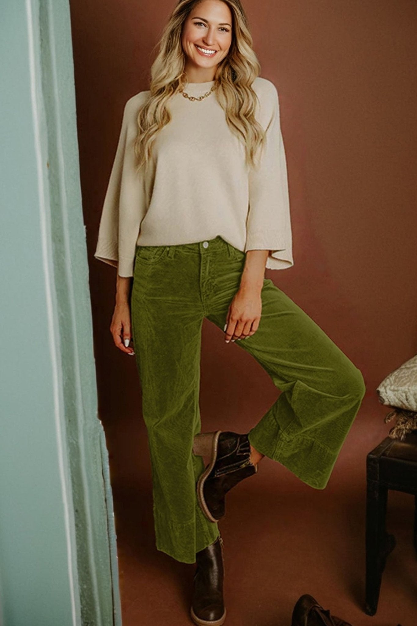 Solid Corduroy High Waist Wide Leg Pants - Rooted & Reckless Co.