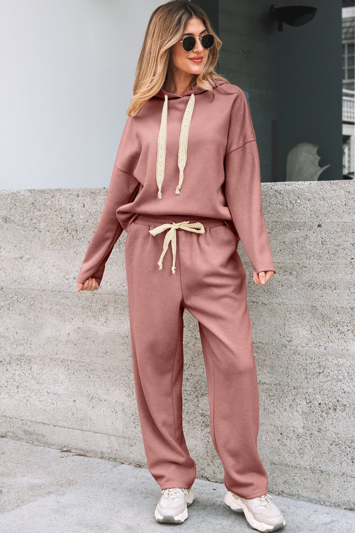 Solid Corduroy Lace Hoodie and Pants Set - Rooted & Reckless Co.