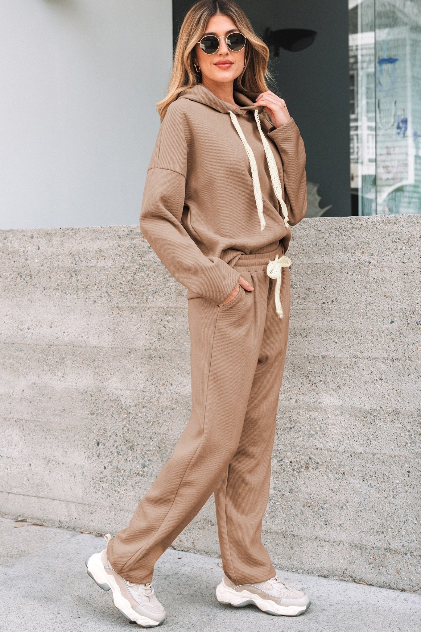 Solid Corduroy Lace Hoodie and Pants Set - Rooted & Reckless Co.