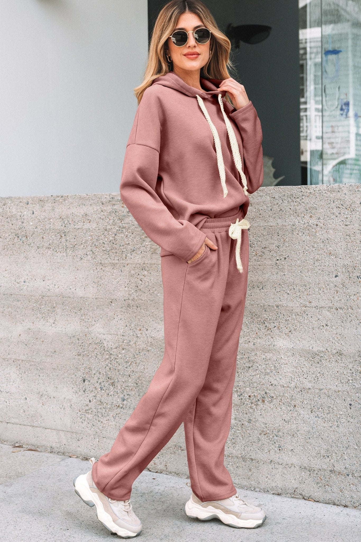 Solid Corduroy Lace Hoodie and Pants Set - Rooted & Reckless Co.