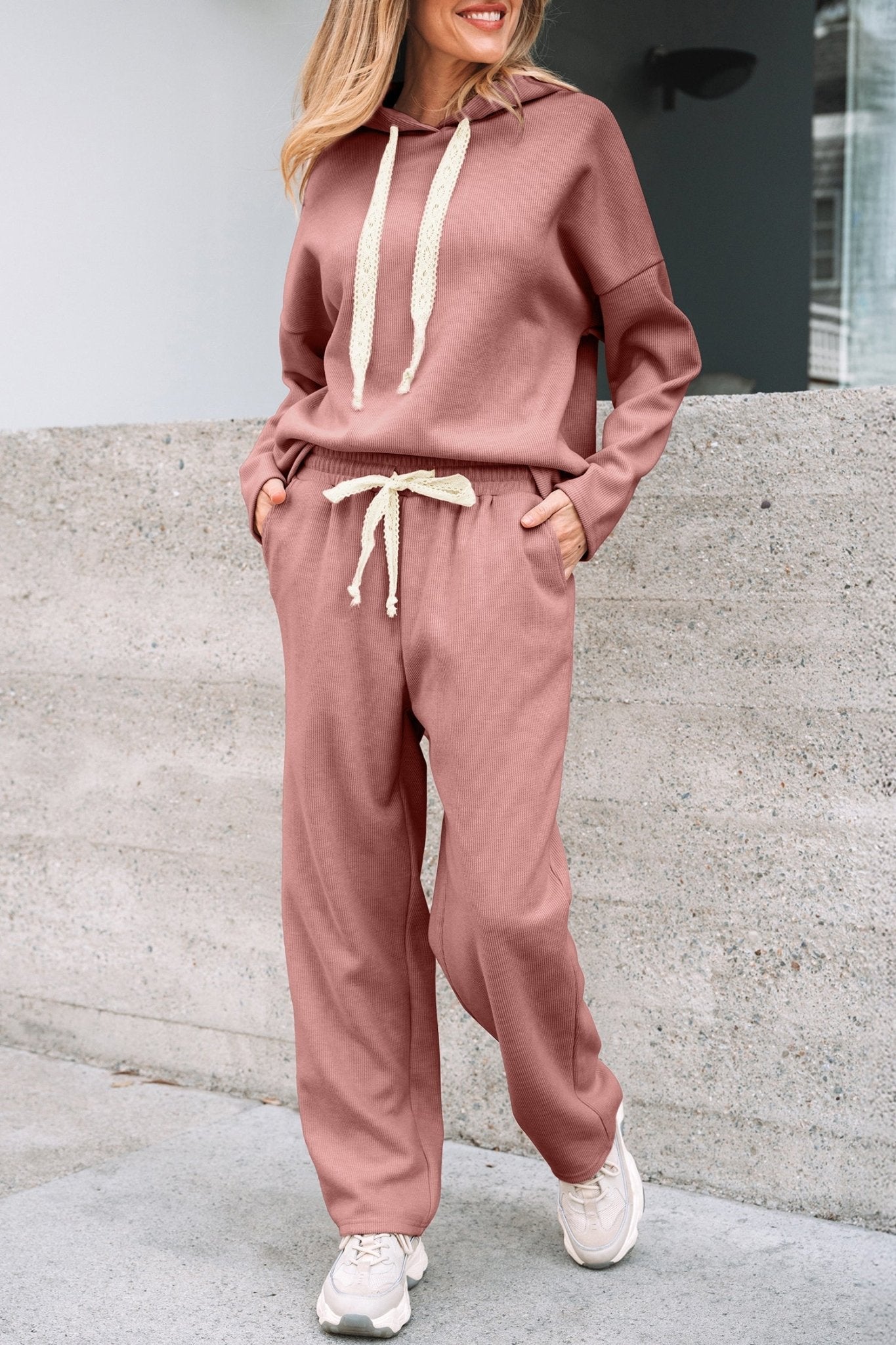 Solid Corduroy Lace Hoodie and Pants Set - Rooted & Reckless Co.