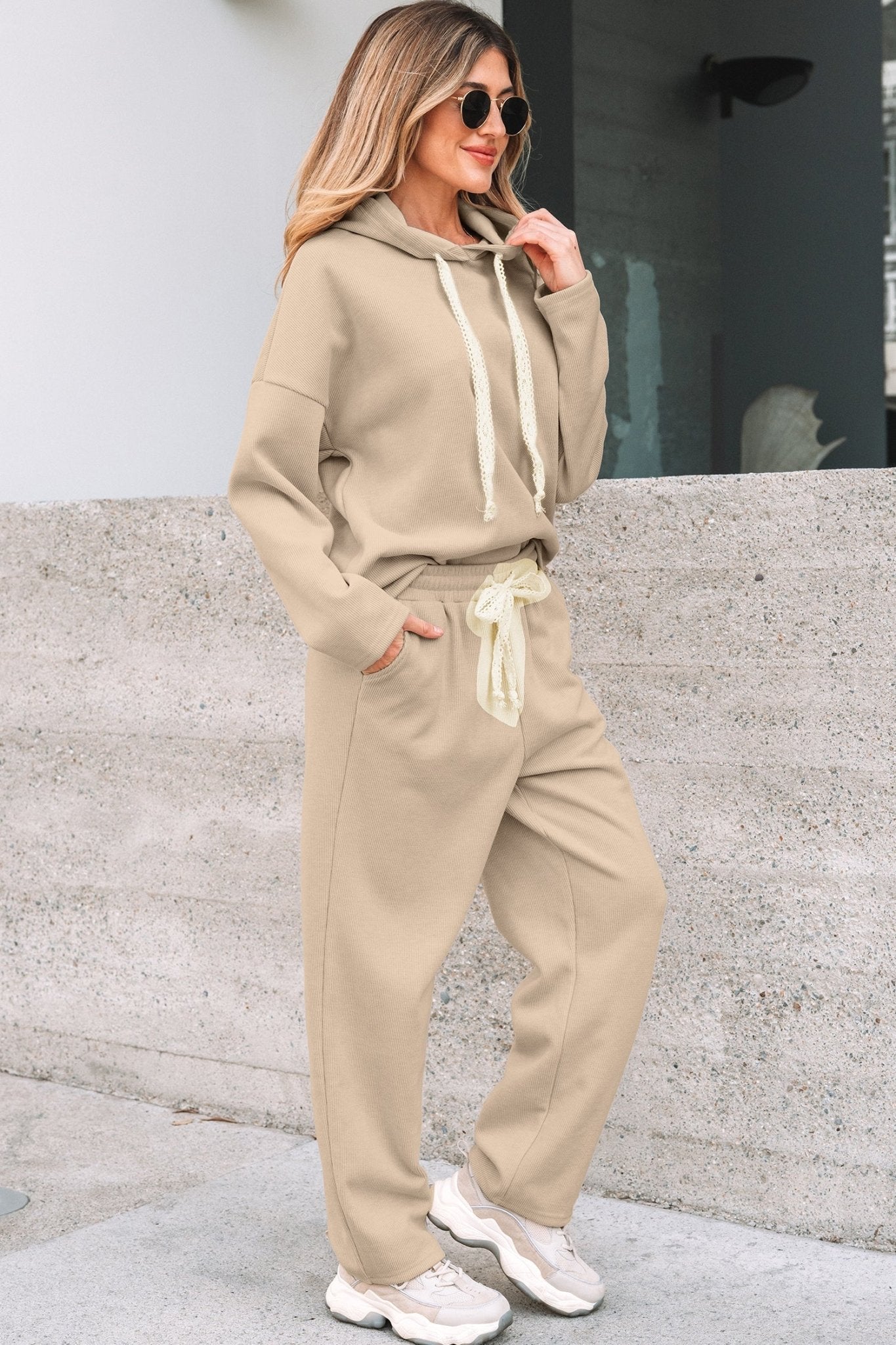 Solid Corduroy Lace Hoodie and Pants Set - Rooted & Reckless Co.