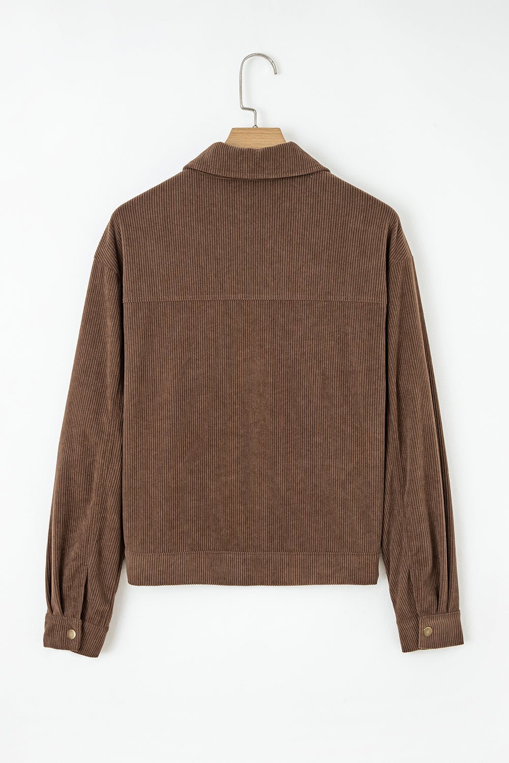 Solid Corduroy Lapel Collar Zip-Up Buttoned Jacket - Rooted & Reckless Co.
