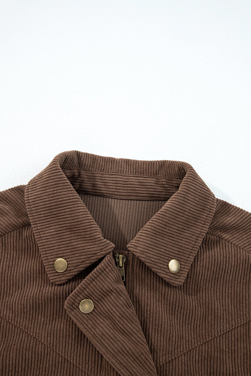 Solid Corduroy Lapel Collar Zip-Up Buttoned Jacket - Rooted & Reckless Co.