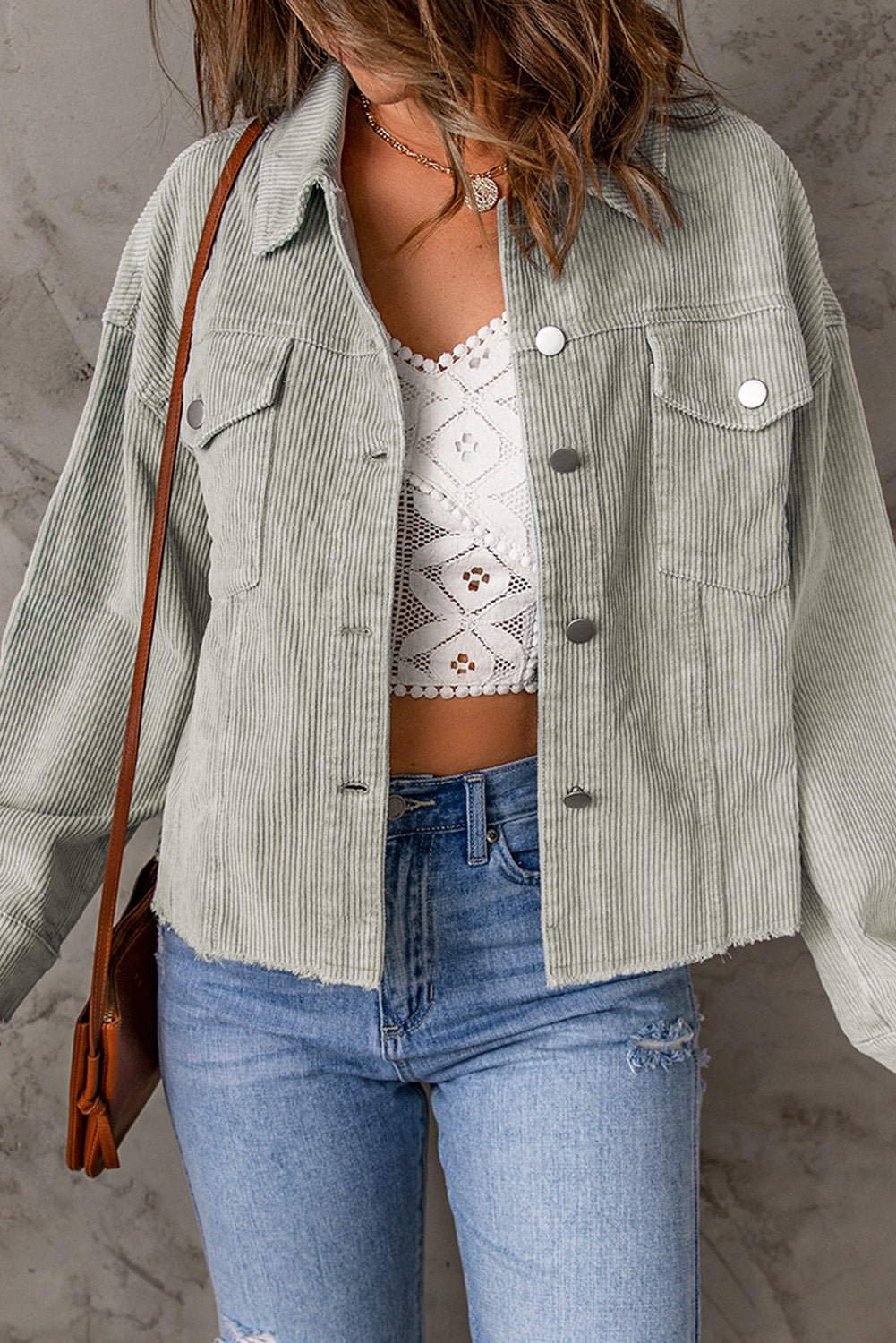 Solid Corduroy Raw Hem Cropped Jacket - Rooted & Reckless Co.