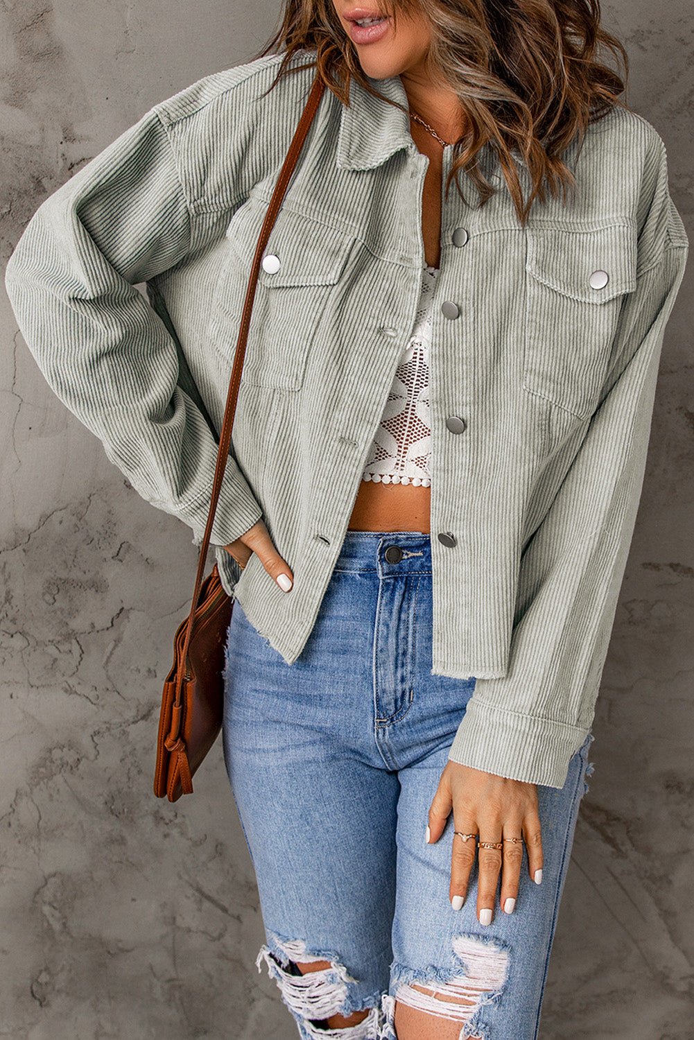 Solid Corduroy Raw Hem Cropped Jacket - Rooted & Reckless Co.