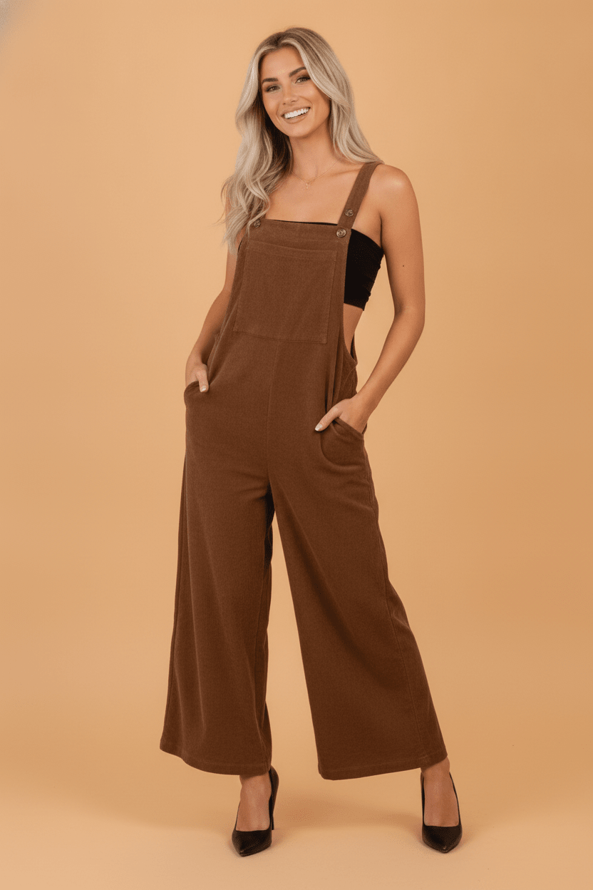 Solid Corduroy Wide Leg Bib Overalls - Rooted & Reckless Co.