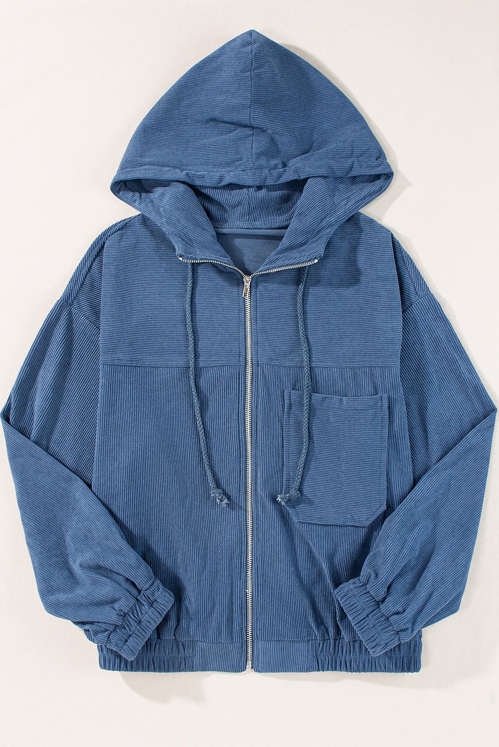 Solid Corduroy Zip-Up Pocketed Hooded Jacket - Rooted & Reckless Co.