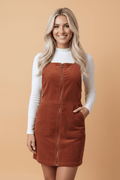 Solid Corduroy Zip-Up Sleeveless Pocketed Dress - Rooted & Reckless Co.