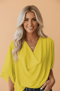 Solid Cowl Neck Draped 3/4 Sleeve Blouse - Rooted & Reckless Co.