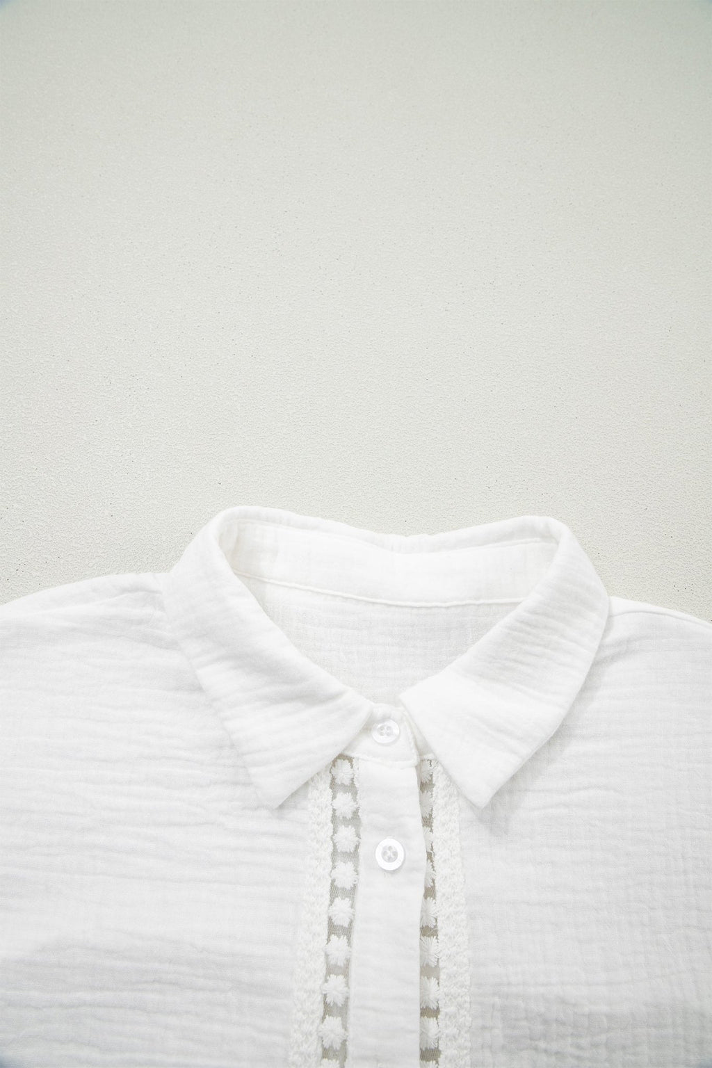 Solid Crinkle Textured Lace Trim Buttoned Shirt - Rooted & Reckless Co.