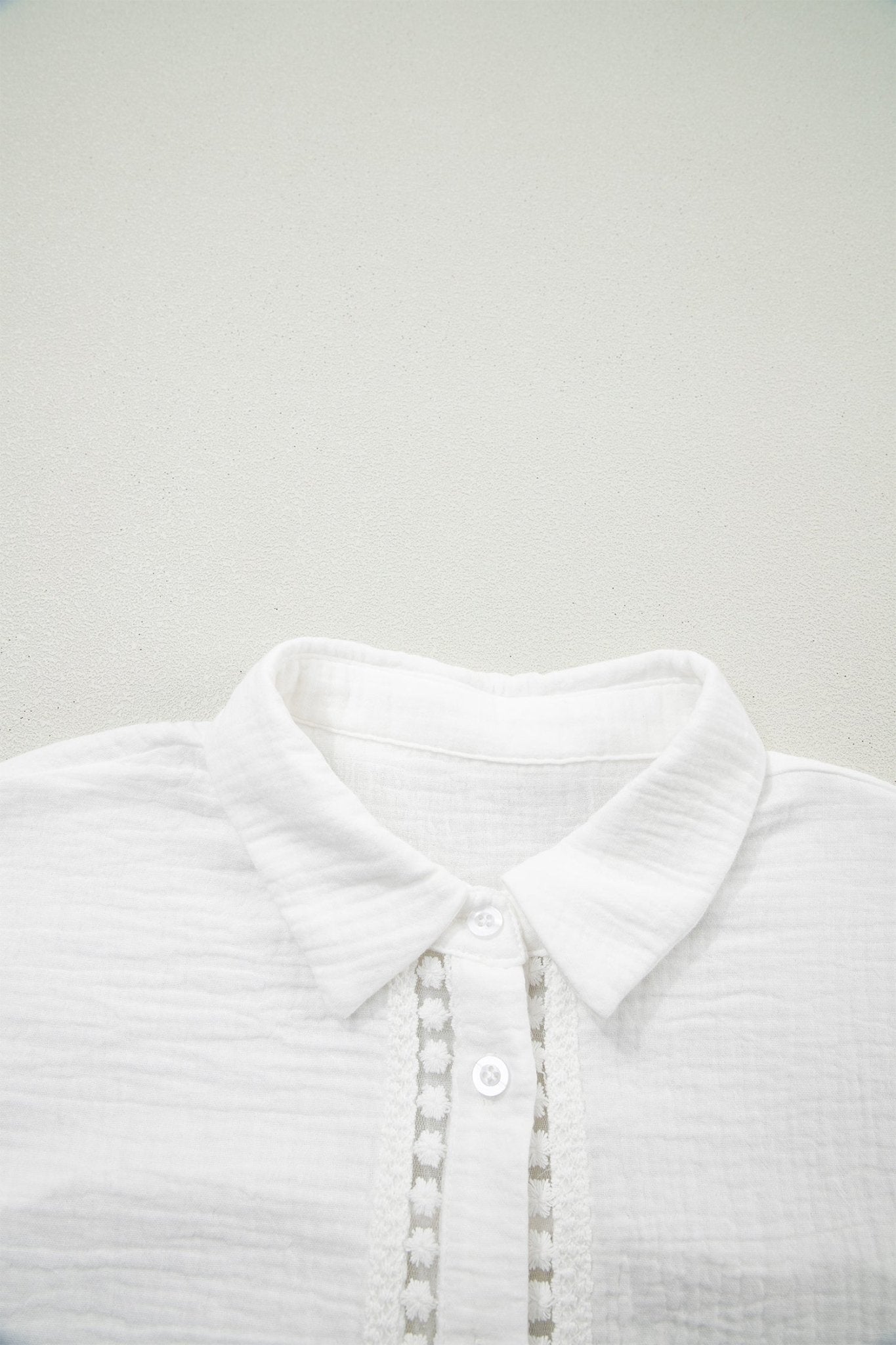 Solid Crinkle Textured Lace Trim Buttoned Shirt - Rooted & Reckless Co.