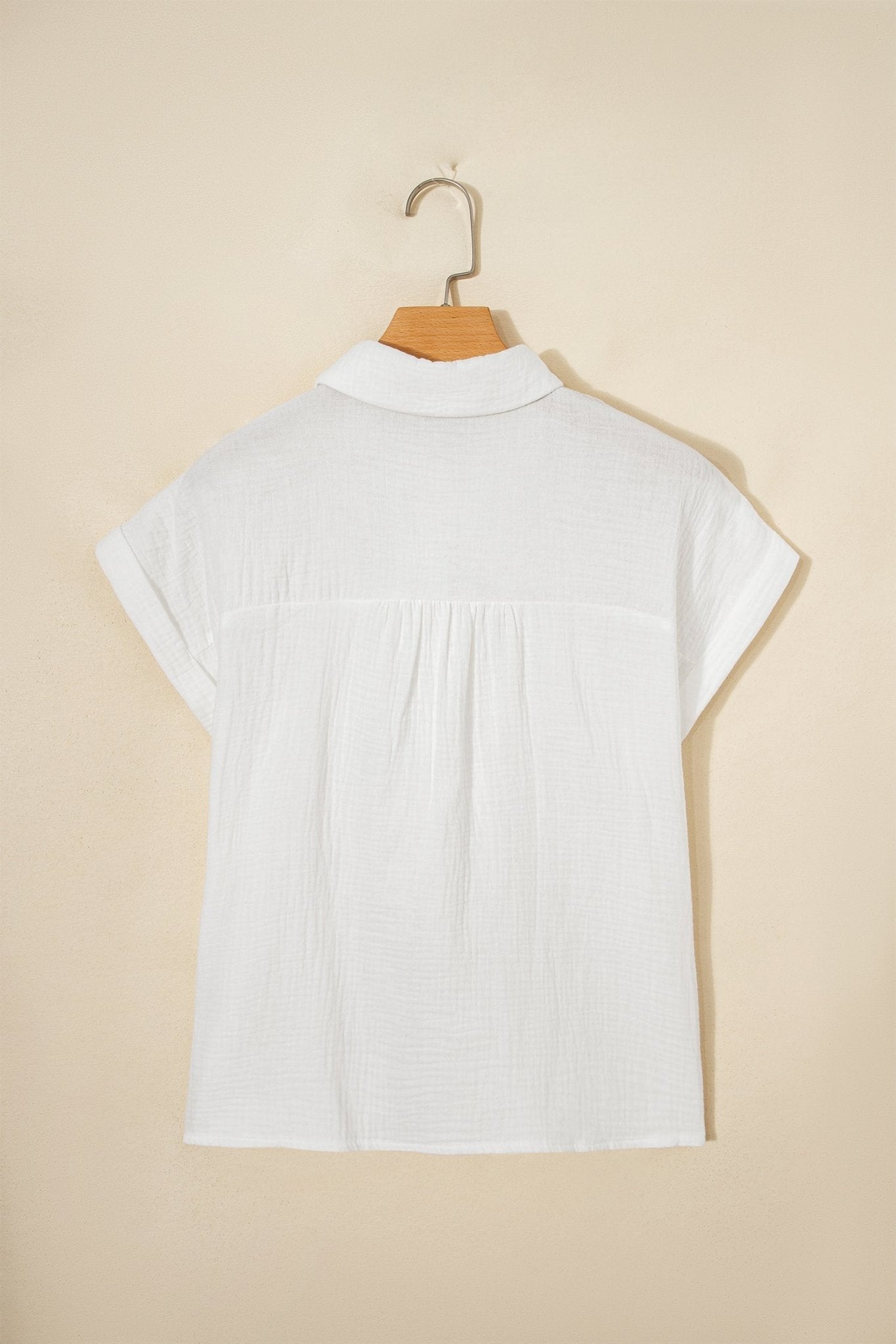 Solid Crinkle Textured Lace Trim Buttoned Shirt - Rooted & Reckless Co.